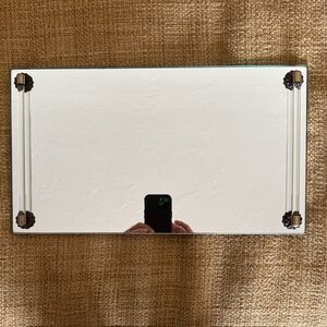 Vintage Rectangular Mirror with Lucite Handles and Decorative Brass Corners